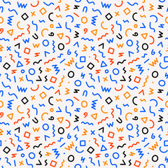 Kids pattern. Memphis style seamless pattern. Abstract vector illustration with geometric elements, shapes.