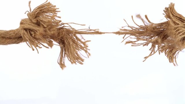 Tearing strong Rope isolated on white Background - Stress Concept