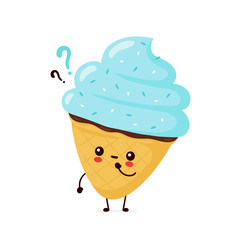 Cute happy smiling ice cream cone with question