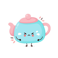 Cute sad cry teapot. Vector