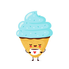 Cute happy smiling ice cream cone drink coffee