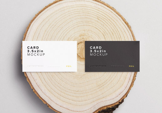 Business Cards on a Wooden Cut Mockup