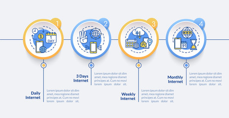 Internet tariff plans vector infographic template. Network service termes presentation design elements. Data visualization with 5 steps. Process timeline chart. Workflow layout with linear icons