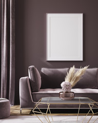 Mockup poster in modern living room interior background, 3D render