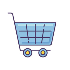 Shopping cart blue RGB color icon. Supermarket trolley. Online shop purchase. Convenience store basket. Buy product in mall. Trade and commerce symbol. Grocery checkout. Isolated vector illustration