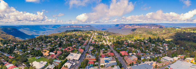Aerial view of Katoomba and The Blue Mountains in Australia
