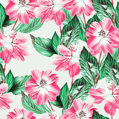 Springflowers with leaves, seamless pattern.