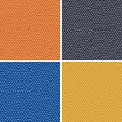 Set of 4 seamless geometric background patterns with textured diamond shapes in orange, classic blue, gray and mustard yellow. For wallpaper, wrapping paper, textiles, home decor. - 329632773