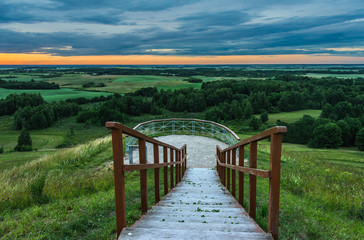 Obraz premium Beautiful summer sunset view from Satrija castle mound in Lithuania