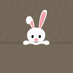 Easter background with happy bunny. Template of postcard. Vector
