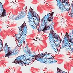 Springflowers with leaves, seamless pattern.