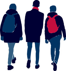 Vector image of silhouettes students friends walking along street