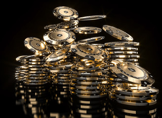 gold color poker chips with diamonds