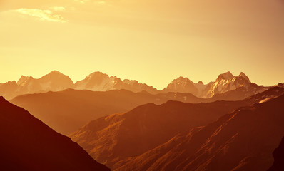 Fototapeta na wymiar scenic alpine summer landscape at dawn. natural mountain sunrise background.