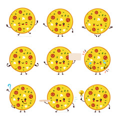 Cute happy smiling pizza set collection