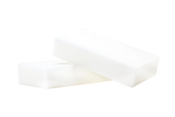 Melamine sponge on a white background