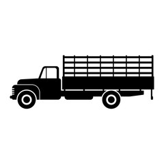 Farm truck icon. Side view. Black silhouette. Vector graphic illustration. Isolated object on a white background. Isolate.