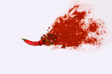 Red chili peppers. Sharp explosion