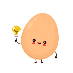 Cute happy chicken egg with light bulb