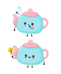Cute happy smiling teapot with question mark