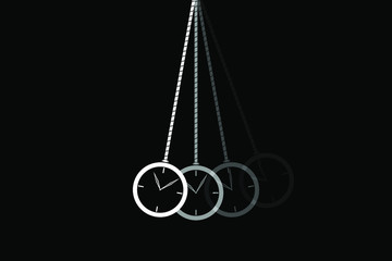 Fototapeta na wymiar Swinging Black and White Pendulum with Clock. Isolated Single Object. Hypnosis Tool. Vector Illustration