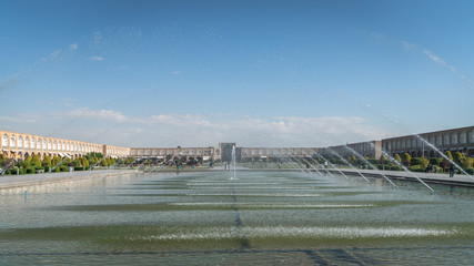 Fountains and pond in Isfahan Naqsh-e Jahan Square also called Imam Square, Isfahan, Iran