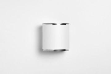 White blank Tin Can.Canned Food. Ready for your design. Real product packing.Food Tin Can with...