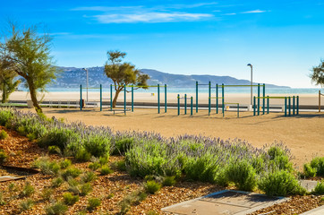 Summer panorama of Empuriabrava beach in Costa Brava, Catalonia, Spain