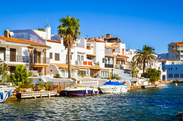 Obraz premium Summer panorama of Empuriabrava with yachts, boats and waterways in Costa Brava, Catalonia, Spain