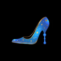 Tuinposter stylized woman's shoe with golden stars © maya_p38