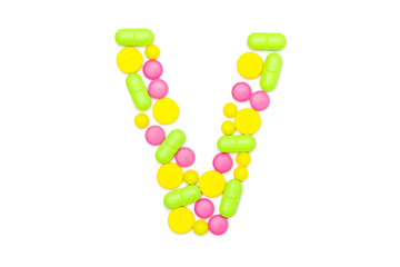 Alphabet of tablets and pills isolated on white