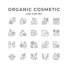 Set line icons of organic cosmetic
