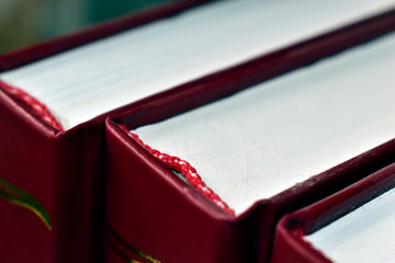 Red books with binding and gold pattern