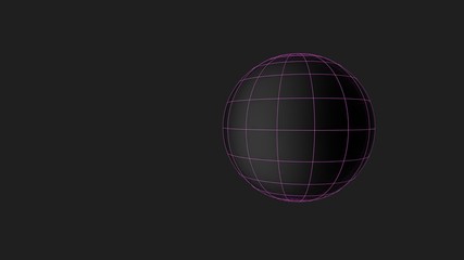Black globe grid of meridians and parallels. 3D illustration. Planet mit längen und Breitengrad.