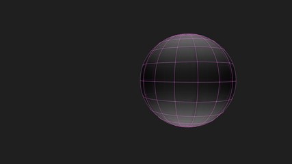 Simple black planet in space with pink grid on black background. Grafisch einfacher Planet mit rosa Raster auf schwarzem Hintergrund.