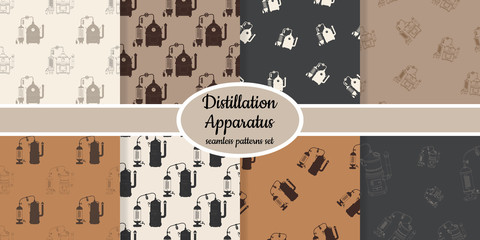 Collection of seamless pattern with distillation apparatus designed for web, fabric, paper and all prints  - obrazy, fototapety, plakaty