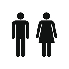 Man and woman person avatar icon set. Male and female gender profile  symbol. Men and women wc logo. Toilet and bathroom sign. Black silhouette isolated on white background. Vector illustration image.