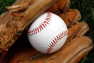 baseball in glove closeup