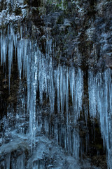 Many icicle on a rock, Bohinj valley, close up