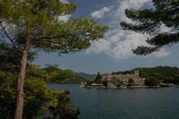 idyllic view to the enchanting Benedictine monastery on St. Mary island, Mljet, Croatia