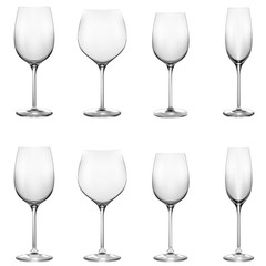 Transparent wine glass set. Wine glasses. Realistic vector