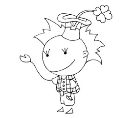 Coloring book for kids - cute leprechaun cartoon character. St Patricks day. 17 March. Black and white cute cartoon hand drawing kids. Vector illustration.	