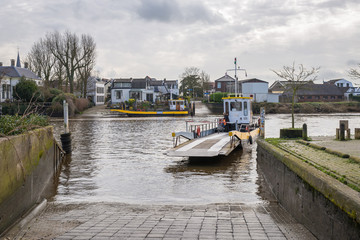 Ferry in the river Hollandsche IJssel for transfers between the towns of Moordrecht and Gouderak, Netherlands