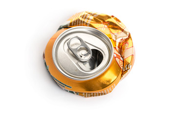Crumpled Aluminum can isolated on white background