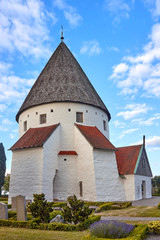 Fototapeta na wymiar St Olaf's Church (Sankt Ols Kirke) or Olsker Church - 12th-century round church which is the highest of Bornholm's four round churches, located in the village of Olsker, Bornholm island, Denmark