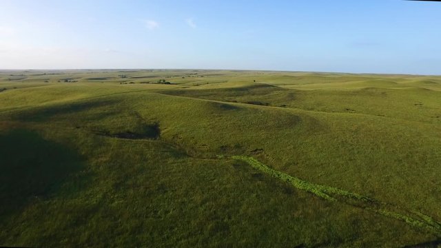 Kansas Flint Hills Aerial Lift Off to Reveal Green Hills