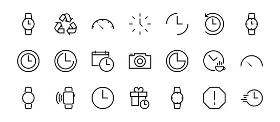 Simple set of time icon color editable template. Contains icons such as time check, speedometer calendar and other vector signs isolated on a white background for graphic and web design. 48x48 pixels