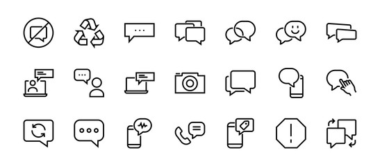 Simple set of message line vector line icons. contains icons such as conversation, SMS, notifications, group chat, and more. Editable stroke. 48x48 pixels perfect, white background