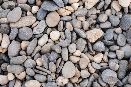 Sea pebbles. Background of pebbles. Wet stones. Multicolored pebbles. Sea shore.