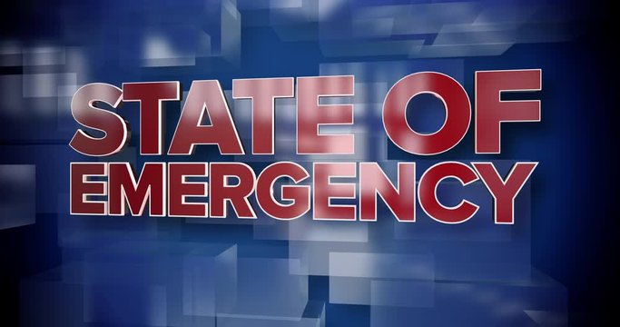 A red and blue dynamic 3D State of Emergency title page animation.  	